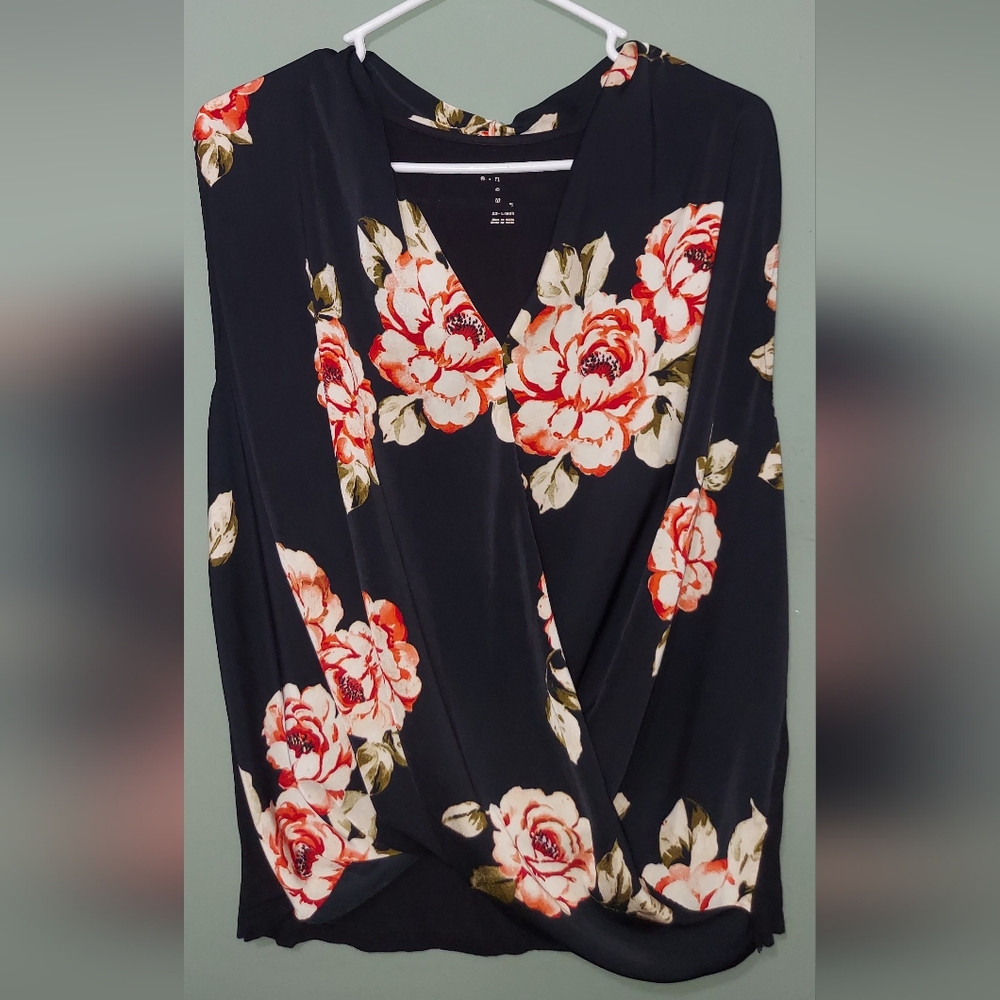 Floral Black Dress with Red and White Flowers